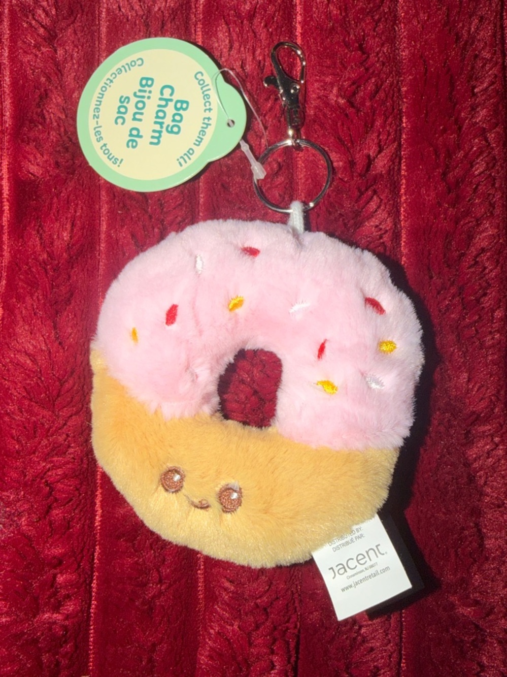 Pink & Tan Plush Donut Keychain/ Bagcharm